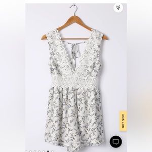 Lulus Always Into You Ivory Floral Print Crochet Lace Romper